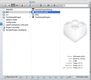 Fig. 2 - The libfmodex.dylib library next to the executable